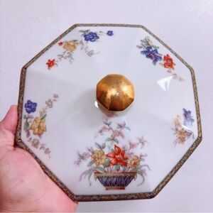 theodore haviland limoges france Octagonal Floral Porcelain Lid with Gold Knob